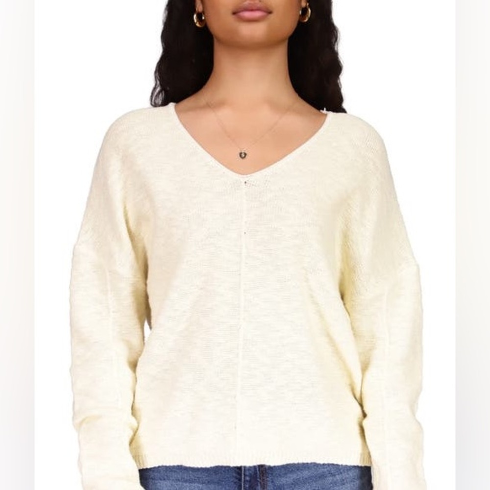 Sanctuary Keep It Chill Popover (Brulee) Women's Elegant Cream V-Neck Sweater